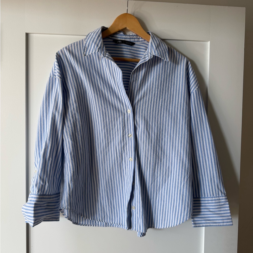 Blue striped oversized button down